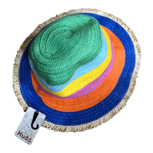 Mudd striped rainbow multicolored‎ straw raffia fedora hat new main image 10